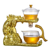 RORA Lazy Kungfu Glass Tea Set Magnetic Water Diversion Rotating Cover Bowl Semi-Automatic Crystal Glass Teapot Suit